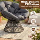 Swivel Papasan Chair Round Wicker Lounge Chair with Thick Cushion