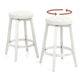 360-Degree Swivel Upholstered Rubberwood Frame Bar Stool Set of 2 with Footrest-24 inches