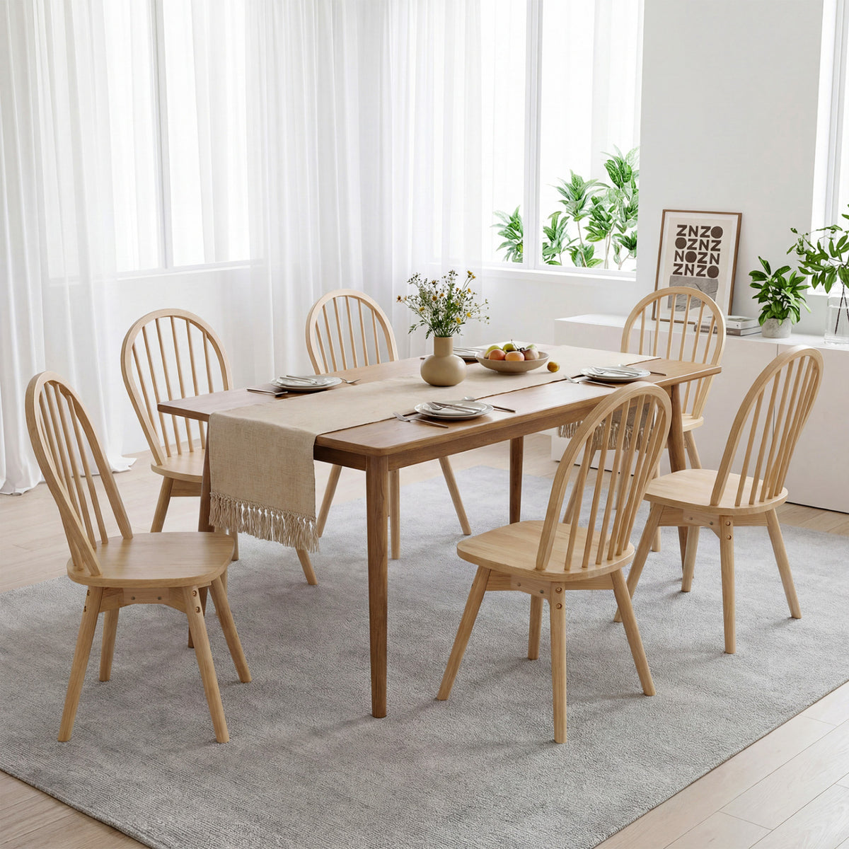 Swivel Windsor Dining Chairs Set of 2 with Solid Rubber Wood Frame