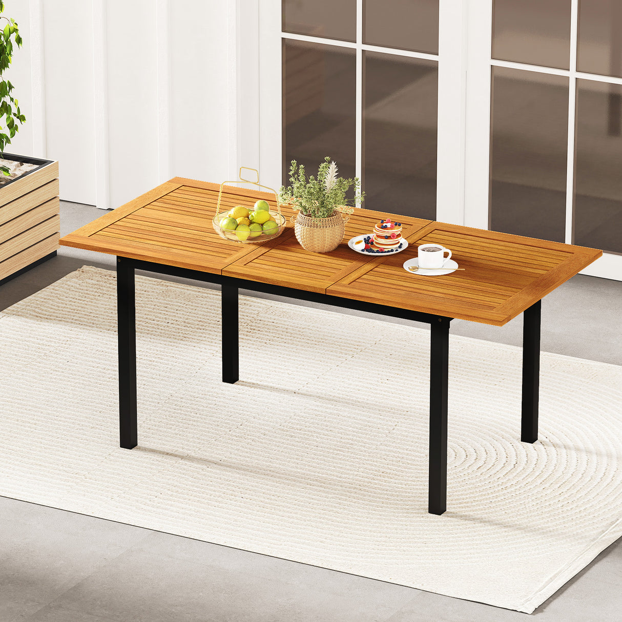 4-8 Person Extendable Solid Wood Dining Table with Umbrella Hole