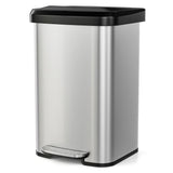 13-Gallon Silver Stainless Steel Step Trash Can with Soft Close Lid