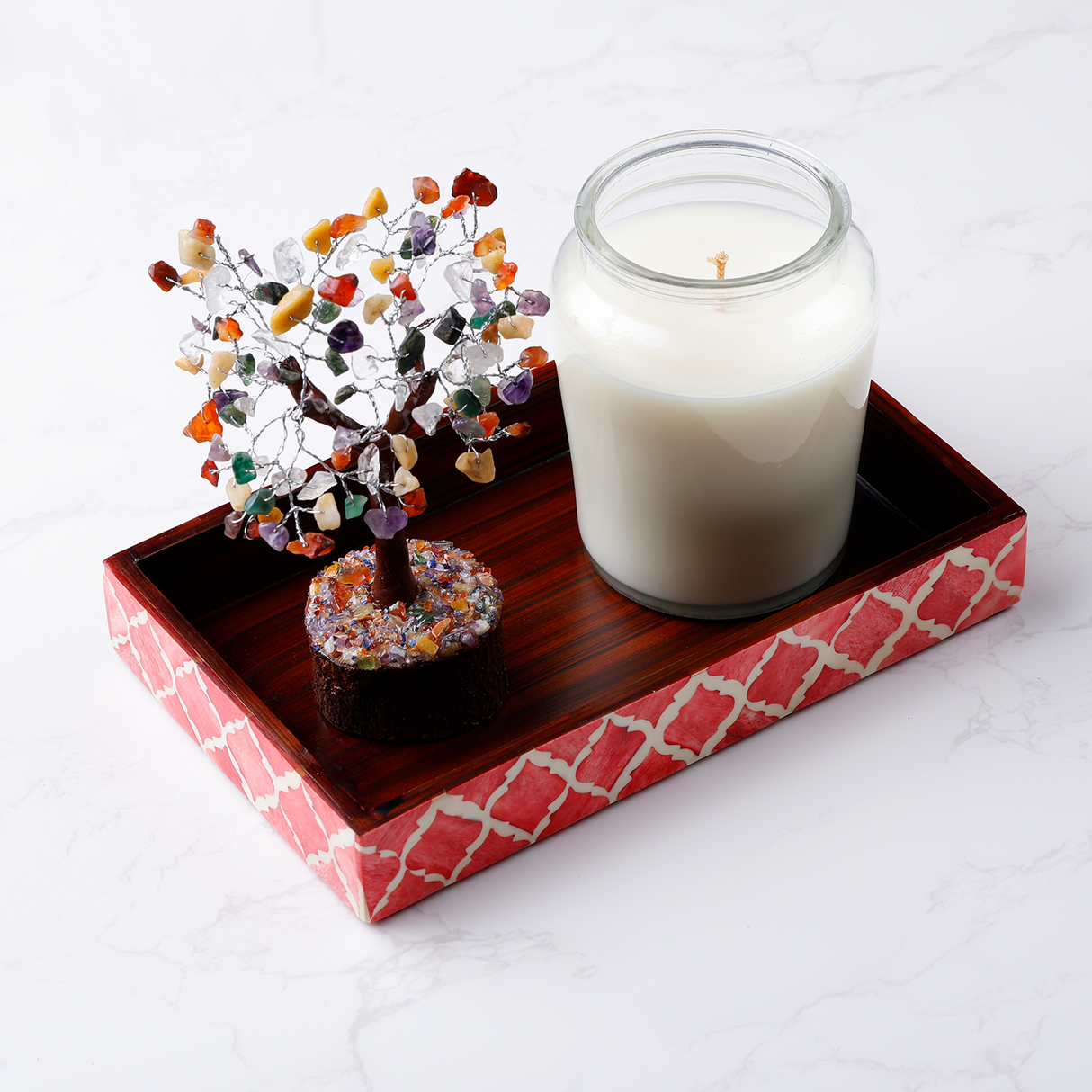 Vanity Trays Moroccan Pattern Bone & Resin Inlay Collection in 10x6, Red & White