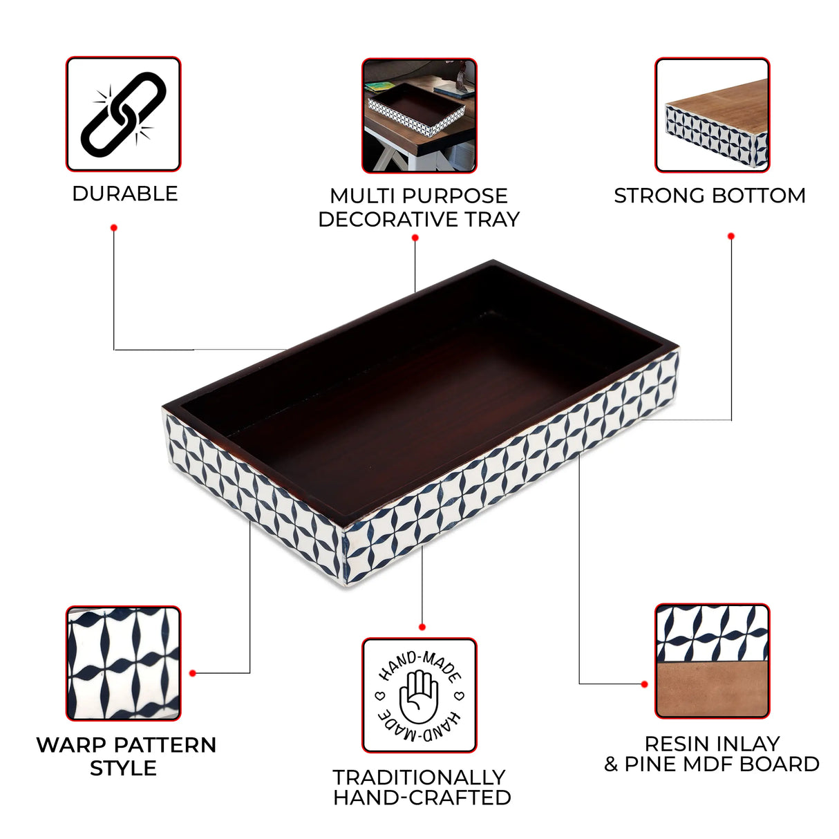 Vanity Tray Illusion Wrap Pattern Bone & Resin Inlay Collection in 10x6