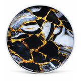 Round Resin Inlay Tray Black, Gold & Smoky Grey Marble 12"