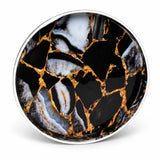 Round Resin Inlay Tray Black, Gold & Smoky Grey Marble 12"