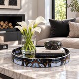 Round Resin Inlay Tray Black, Gold & Smoky Grey Marble 12"