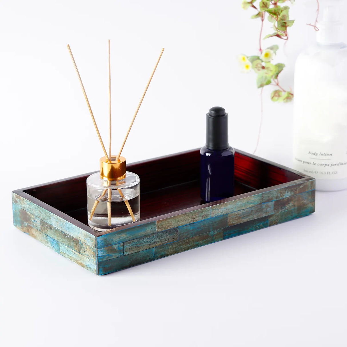 Vanity Tray Verdigris Pattern Bone Inlay Collection in 10x6