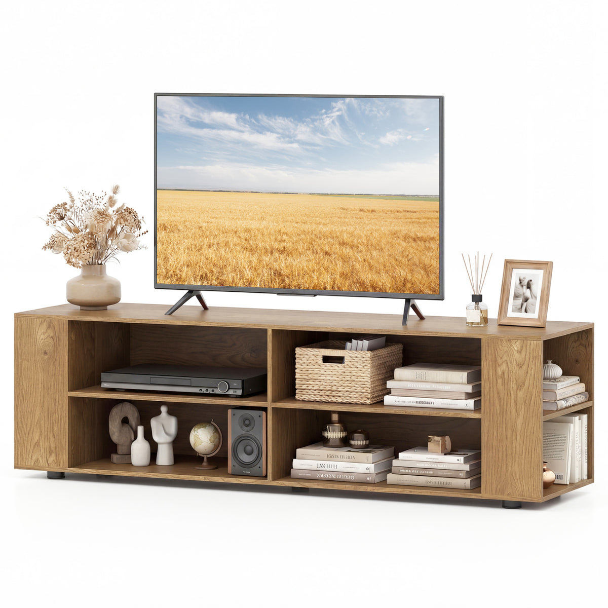 Console Storage Entertainment Media Wood TV Stand