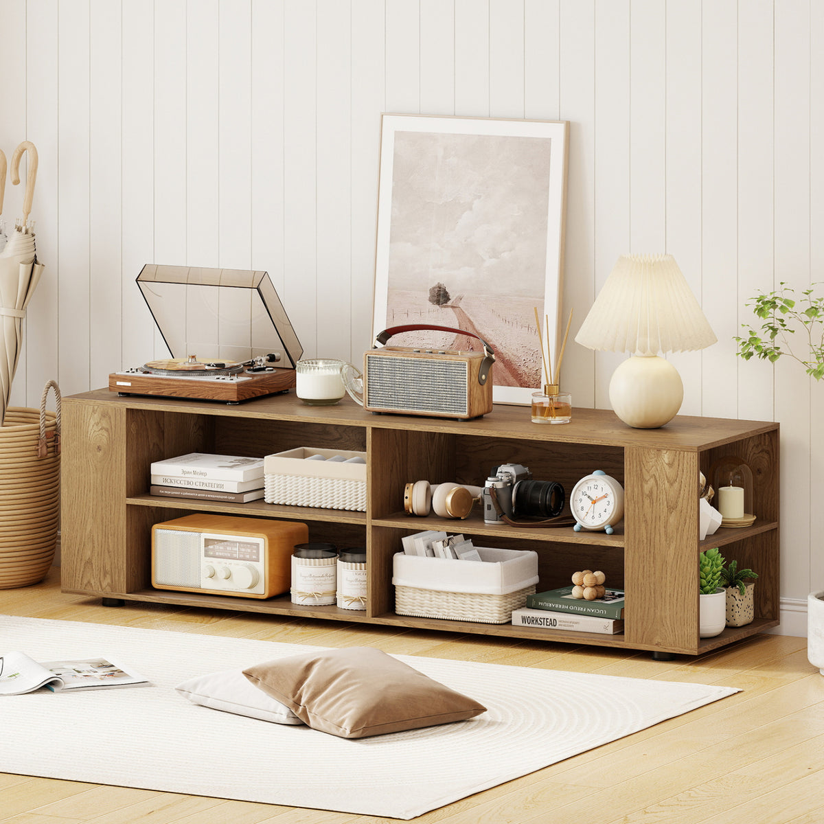 Console Storage Entertainment Media Wood TV Stand