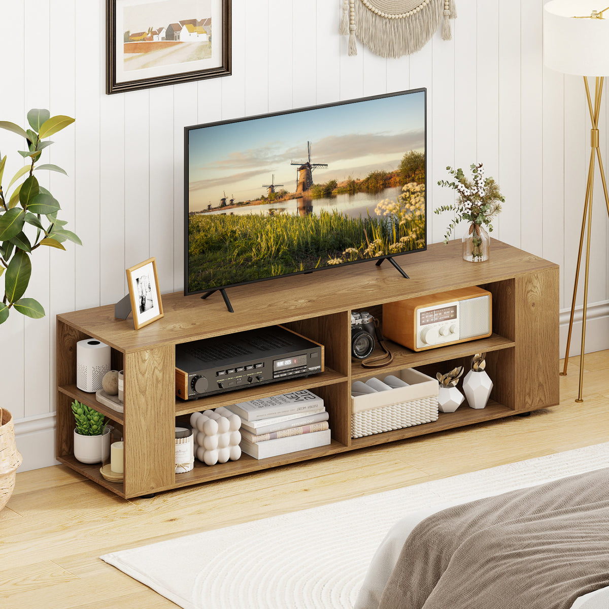 Console Storage Entertainment Media Wood TV Stand