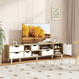 TV Stand for TVs up to 65" Television Cabinet w/ 5 Drawers & 3 Open Shelves-Oak