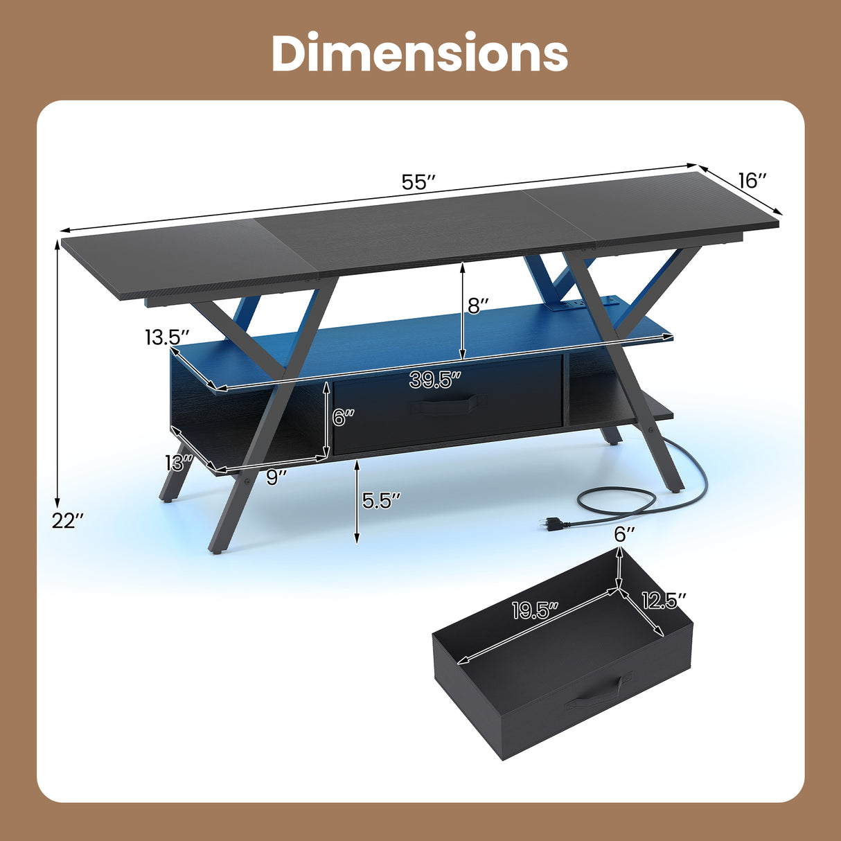 TV Stand for 65 Inch TVs with Power Outlets and LED Lights