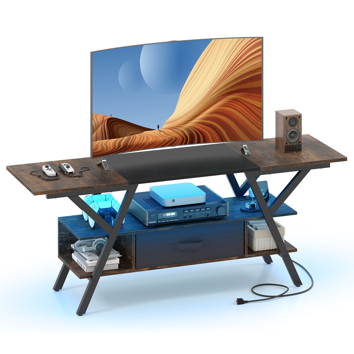 TV Stand for 65 Inch TVs with Power Outlets and LED Lights