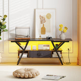 TV Stand for 65 Inch TVs with Power Outlets and LED Lights