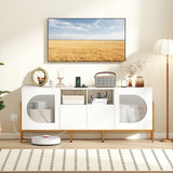 TV Stand for 70 Inch TV with Power Outlets Drawers and Open Shelves-White