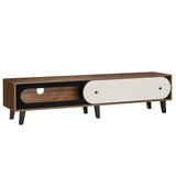 TV Stand for 80 Inch TVs Mid Century Modern Entertainment Center with Sliding Door Cabinet-Walnut