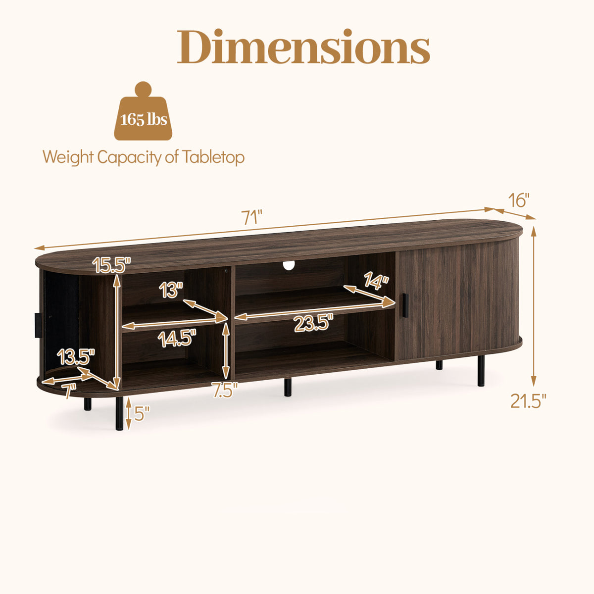 TV Stand for 80 Inch TVs Mid Century Modern Entertainment Center with Fluted Sliding Doors