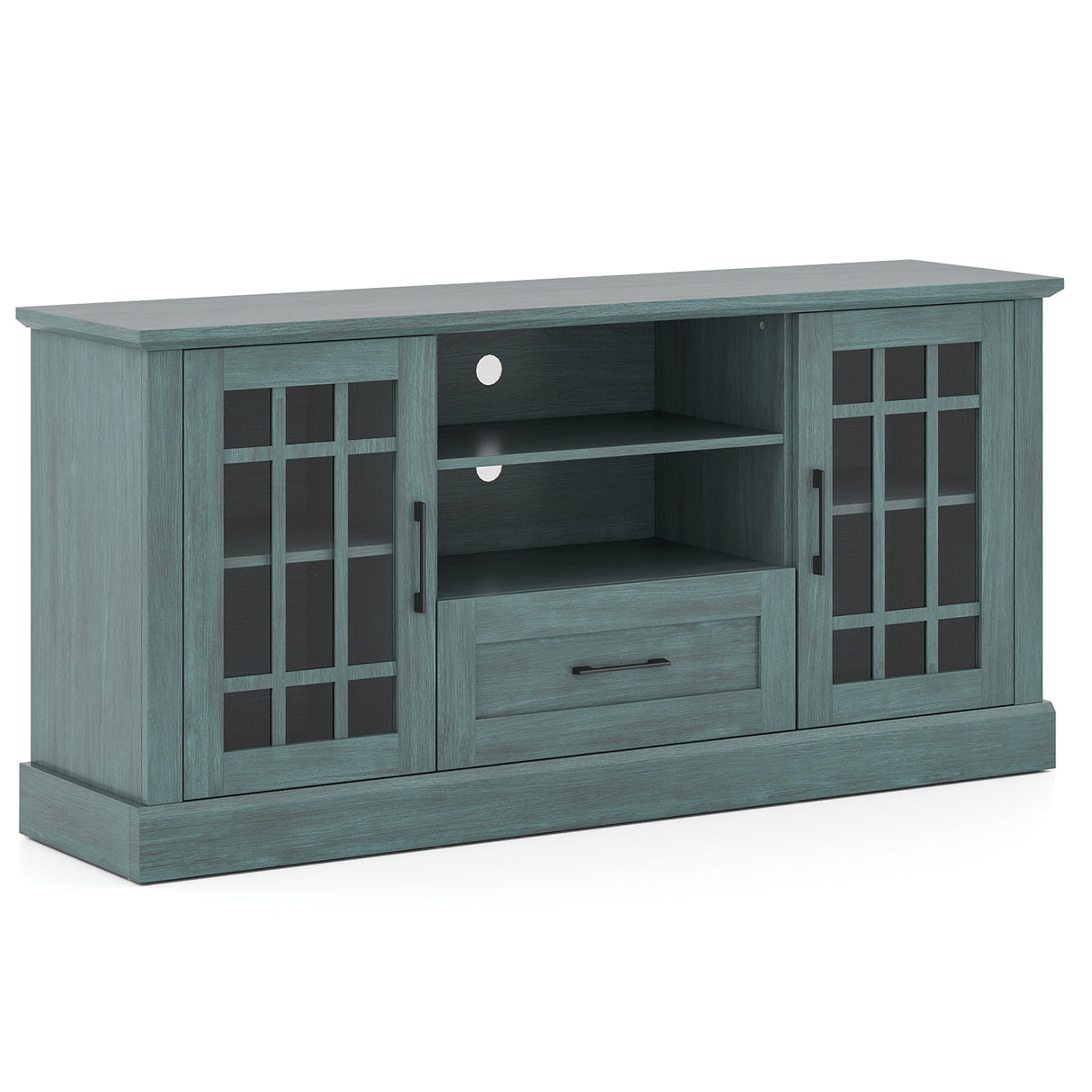TV Stand for TVs up to 70  with Glass Doors Cubbies and Drawer