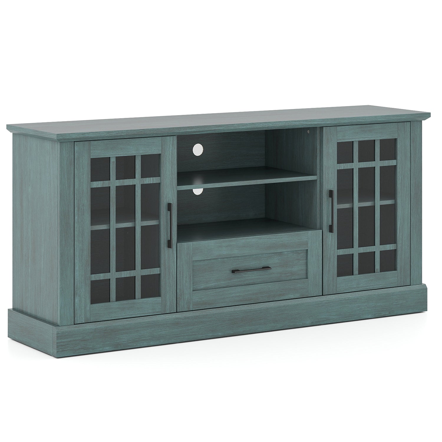 TV Stand for TVs up to 70  with Glass Doors Cubbies and Drawer