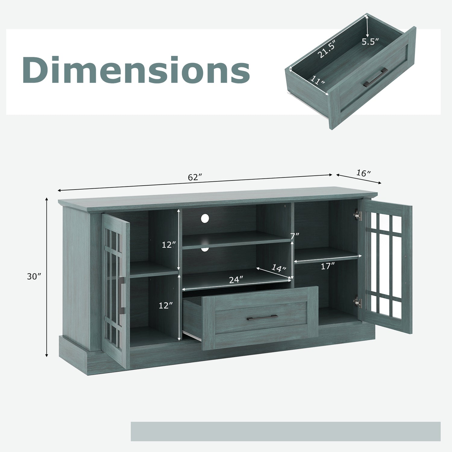 TV Stand for TVs up to 70  with Glass Doors Cubbies and Drawer