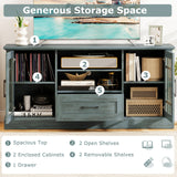 TV Stand for TVs up to 70  with Glass Doors Cubbies and Drawer