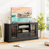 TV Stand for TVs up to 70  with Glass Doors Cubbies and Drawer