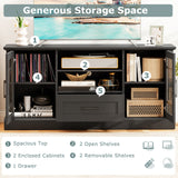 TV Stand for TVs up to 70  with Glass Doors Cubbies and Drawer