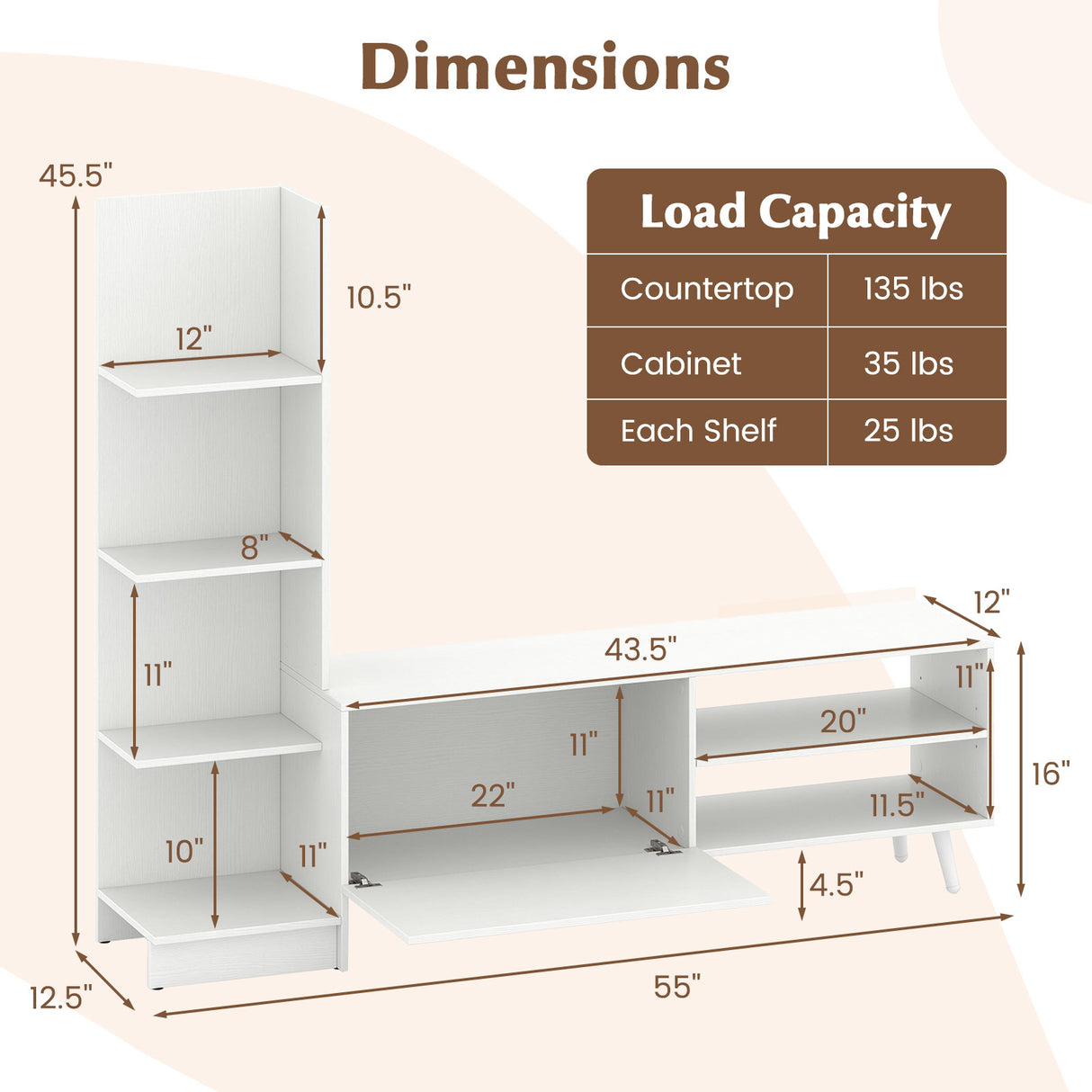 TV Stand for TVs up to 50 Inches Entertainment Center Modern Mid Century TV Cabinet-White