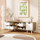 TV Stand for TVs up to 55" Television Cabinet w/ 4 Drawers & 2 Open Shelves-Oak