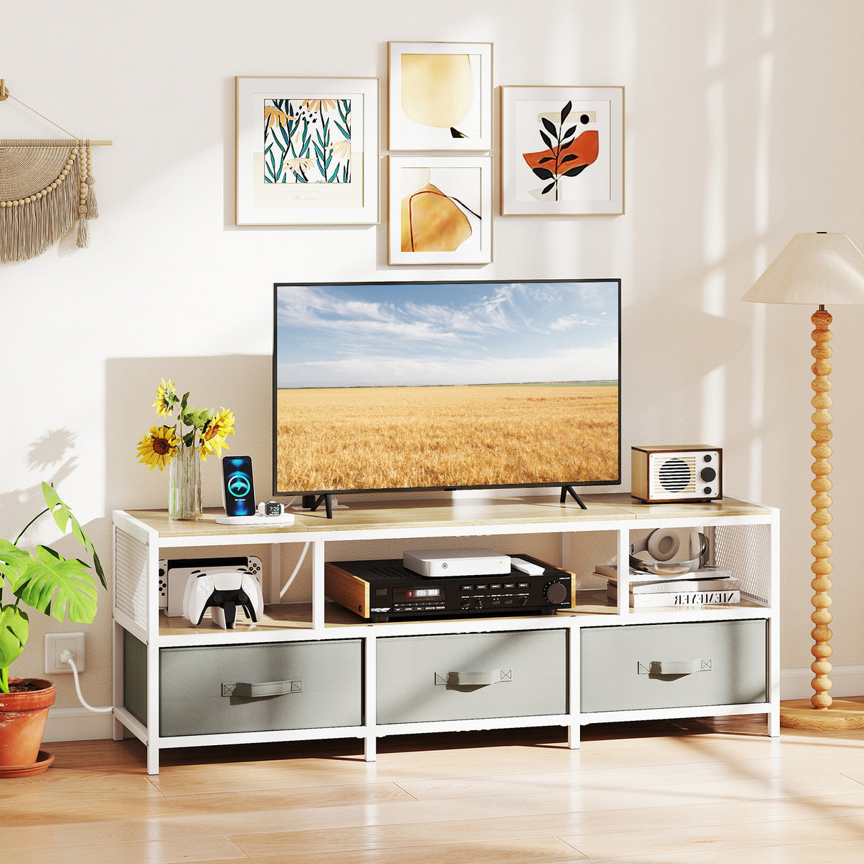 TV Stand for TVs up to 65 Inches with Power Outlets USB Charging
