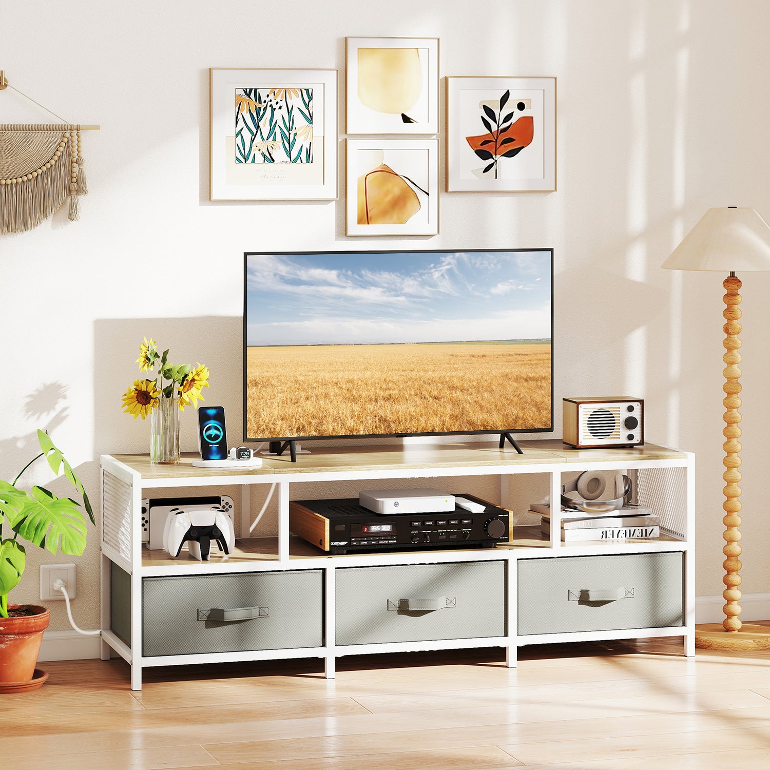 TV Stand for TVs up to 65 Inches with Power Outlets USB Charging