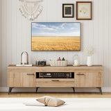 TV Stand with 2 Cabinets and Storage Drawer for 65 Inches TVs-Oak