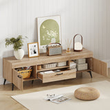 TV Stand with 2 Cabinets and Storage Drawer for 65 Inches TVs-Oak