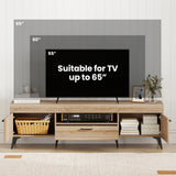 TV Stand with 2 Cabinets and Storage Drawer for 65 Inches TVs-Oak
