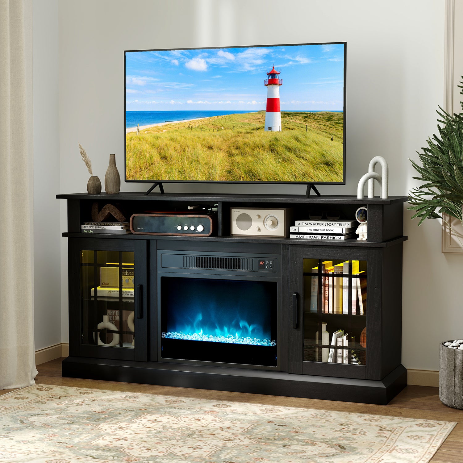 TV Stand with Electric Fireplace LED Lights and Remote Controls for TVs Up to 40 Inch