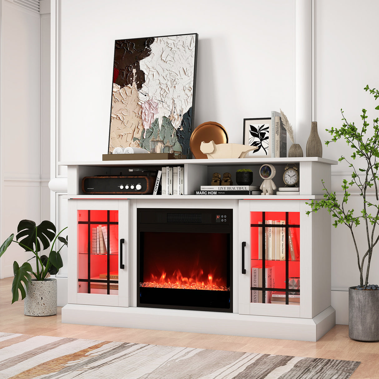 TV Stand with Electric Fireplace LED Lights and Remote Controls for TVs Up to 40 Inch