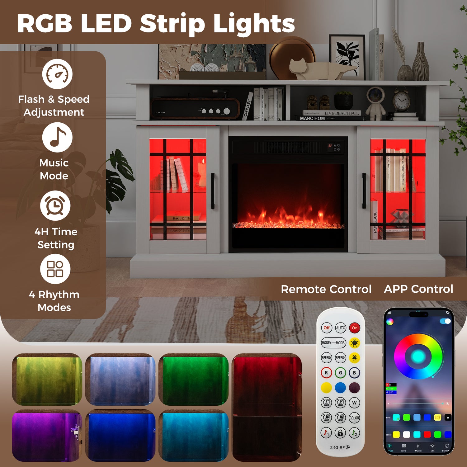 TV Stand with Electric Fireplace LED Lights and Remote Controls for TVs Up to 40 Inch