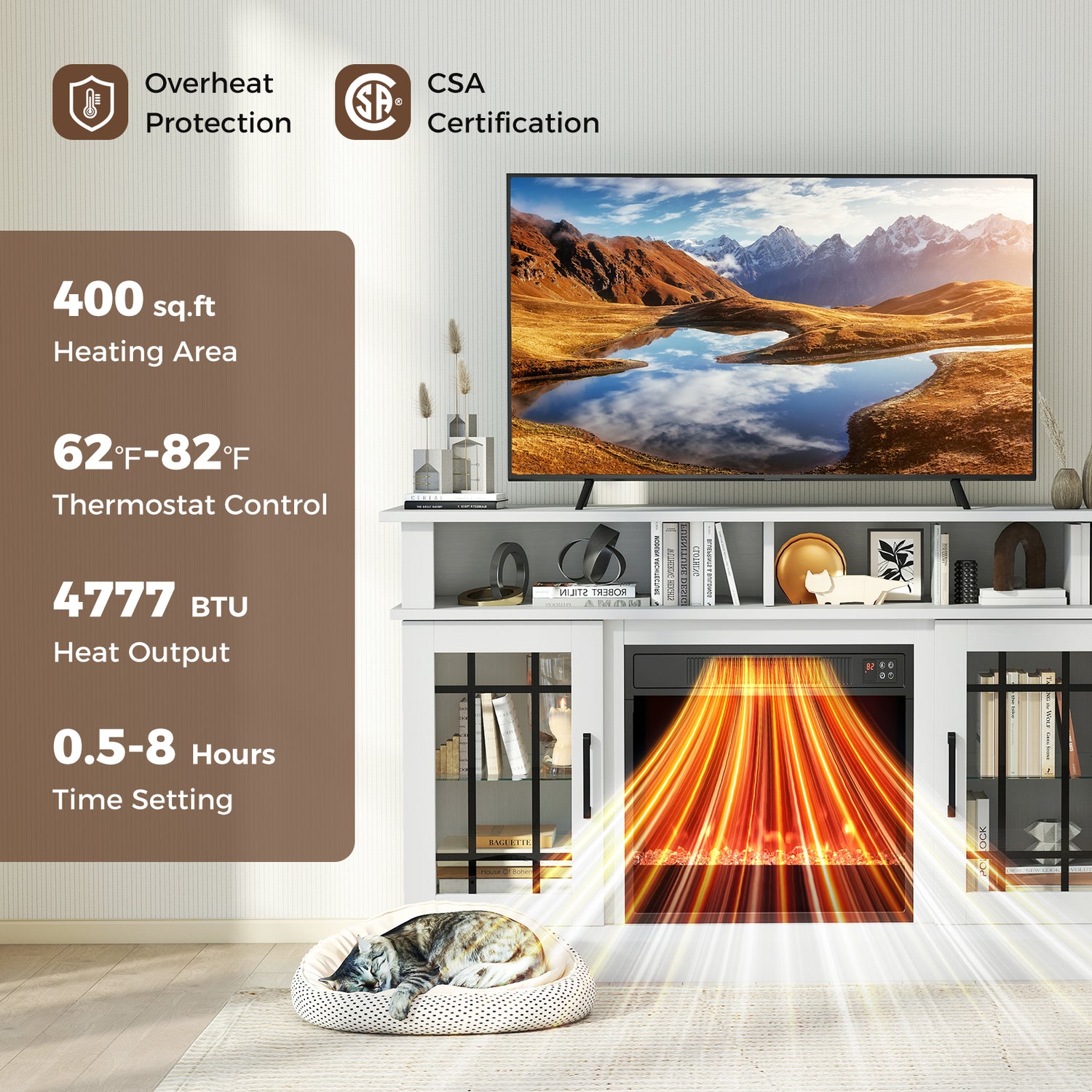 TV Stand with Electric Fireplace LED Lights and Remote Controls for TVs Up to 40 Inch