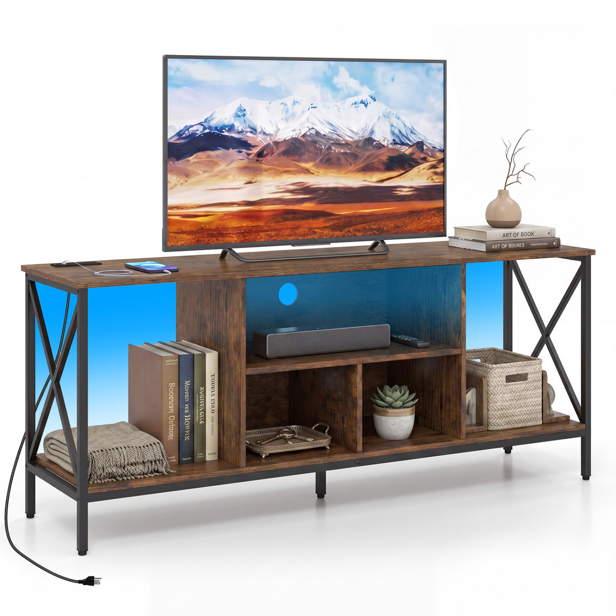 TV Stand with LED Lights for 65 Inch TV Entertainment Center with Power Outlets