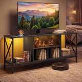 TV Stand with LED Lights for 65 Inch TV Entertainment Center with Power Outlets