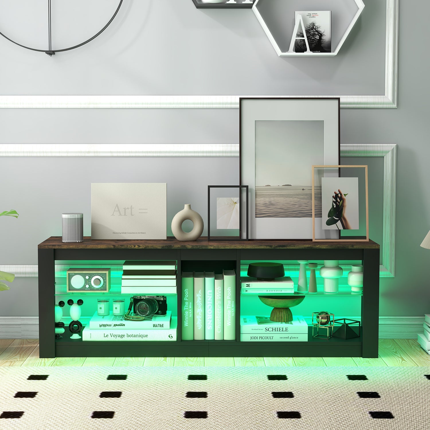 Modern TV Stand with LED Light and Adjustable Shelves for TVs up to 65 inch-Brown