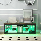 Modern TV Stand with LED Light and Adjustable Shelves for TVs up to 65 inch-Brown