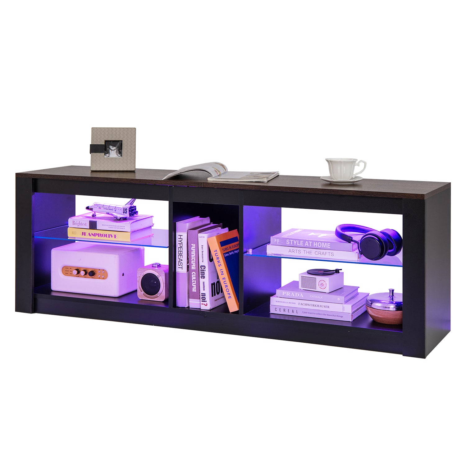 Modern TV Stand with LED Light and Adjustable Shelves for TVs up to 65 inch-Brown