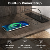 3-Tier TV Stand with Power Outlet USB and Adjustable Shelf-Gray