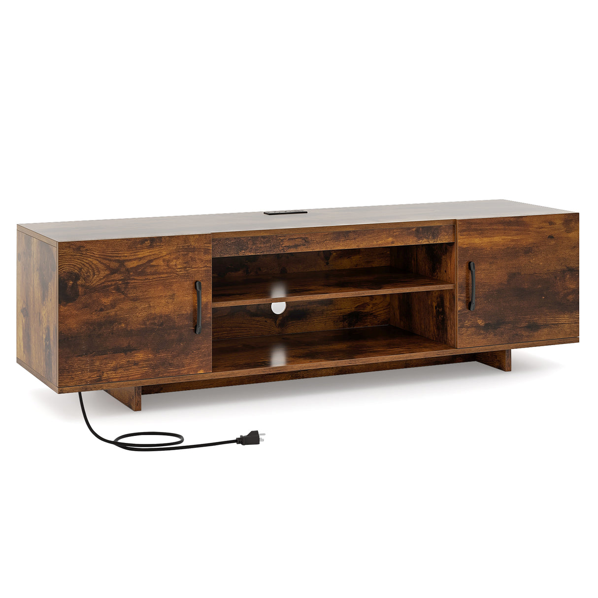 TV Stand with Power Outlet and 2 Cable Holes for 65 Inch TVs