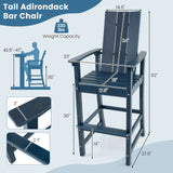 Tall Adirondack Chair Outdoor Bar Stool with Ergonomic Backrest for Backyard