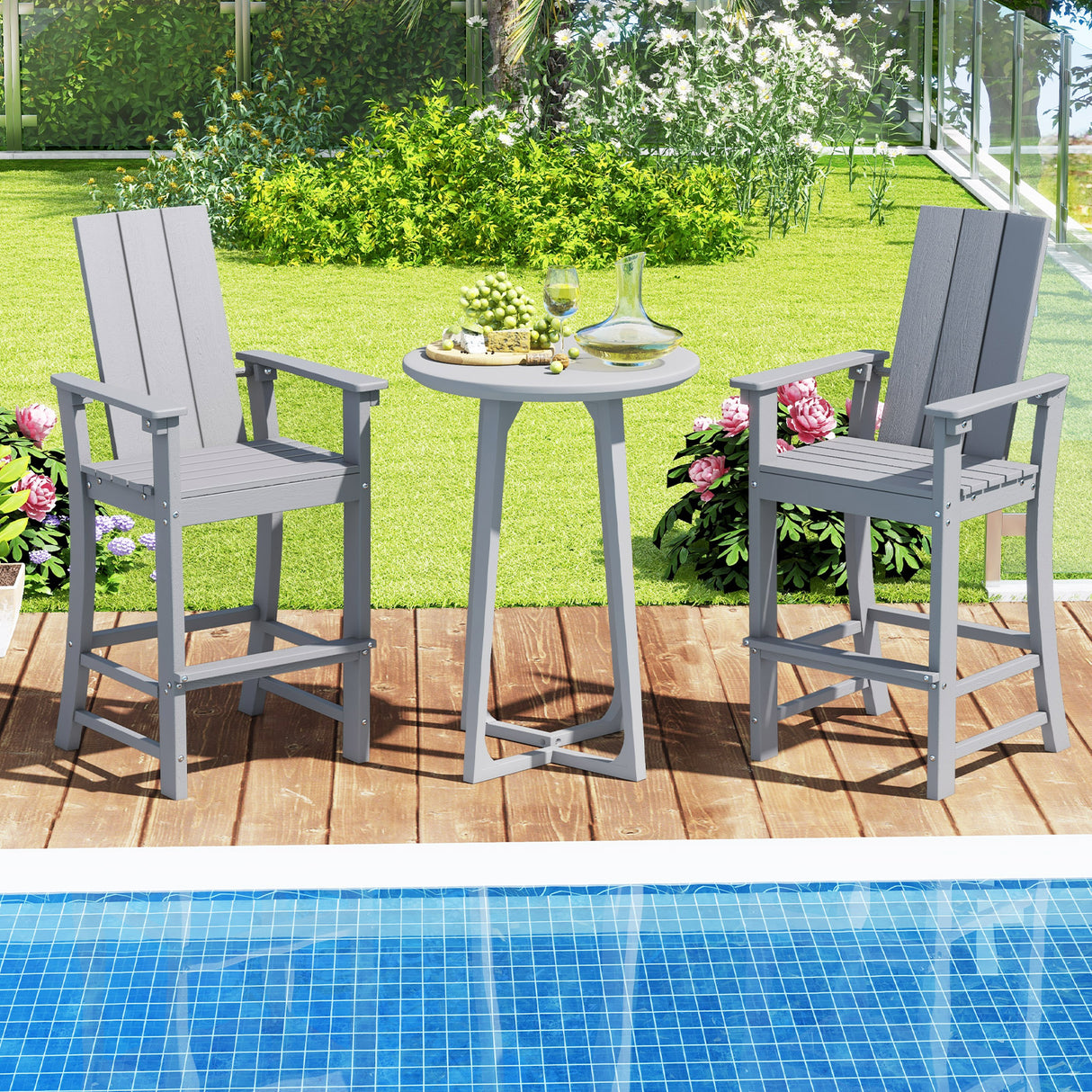 Tall Adirondack Chair Outdoor Bar Stool with Ergonomic Backrest for Backyard