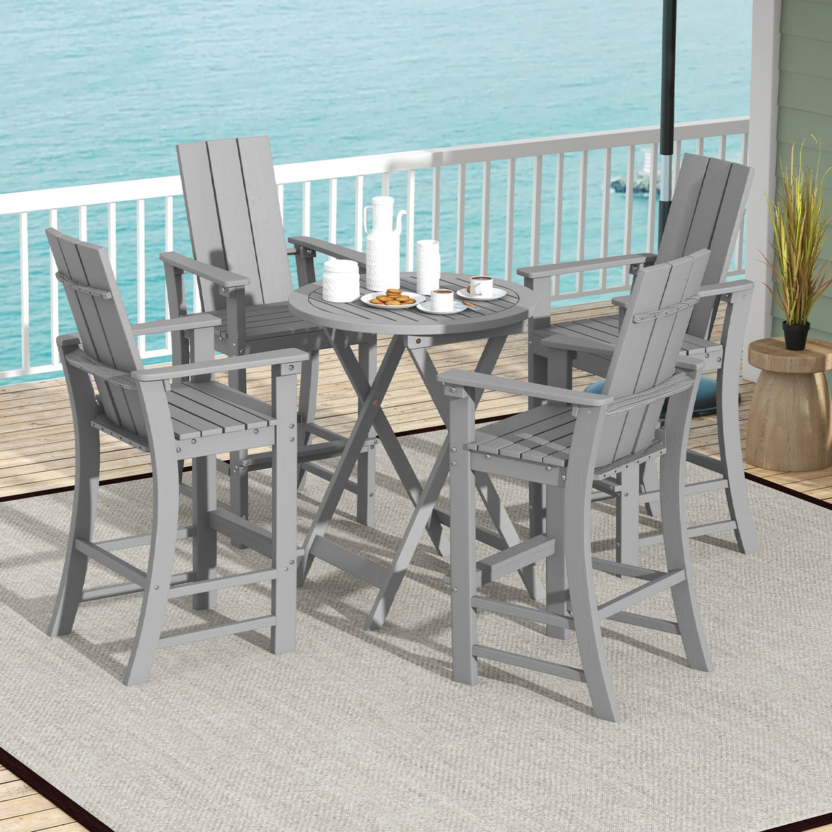 Tall Adirondack Chair Outdoor Bar Stool with Ergonomic Backrest for Backyard