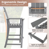 Tall Adirondack Chair Outdoor Bar Stool with Ergonomic Backrest for Backyard