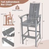 Tall Adirondack Chair Outdoor Bar Stool with Ergonomic Backrest for Backyard